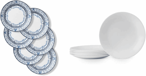 Chip Resistant Dinnerware Set 0 & Frost White Lunch Plate Set for 6 | 8.5 Inch Eco-Friendly round Lunch or Dinner Plates Are Dishwasher Safe