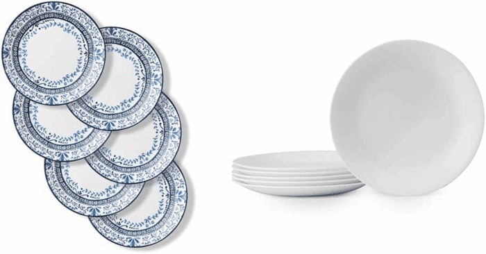 Chip Resistant Dinnerware Set 0 & Frost White Lunch Plate Set for 6 | 8.5 Inch Eco-Friendly round Lunch or Dinner Plates Are Dishwasher Safe