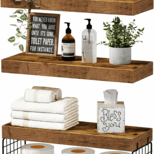 Bathroom Shelves over Toilet - Wall Mounted Floating Shelves Toilet Paper Storage Small Farmhouse Decor Shelf 16 Inch Set of 3, Rustic Brown (019-BN3)