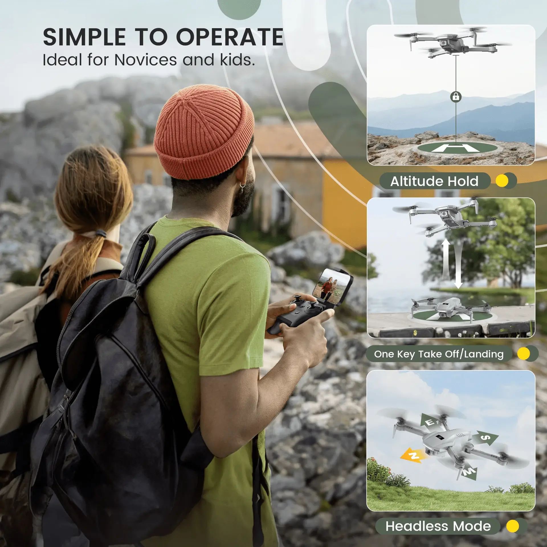 HS130 Drone with 1080P HD Camera for Adults and Kids, Altitude Hold, 2 Batteries, Gray - Image 3