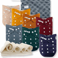 Cloth Diapers 7 Pack with 7 Inserts & 1 Wet Bag - Waterproof Cover, Washable, Reusable & One Size Adjustable Pocket Diapers for Newborns and Toddlers-Pacific Neutrals