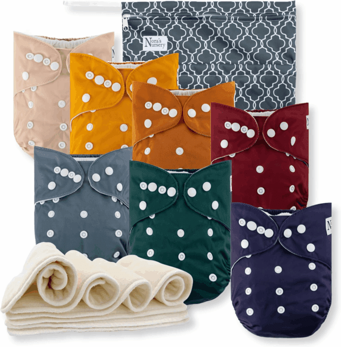 Cloth Diapers 7 Pack with 7 Inserts & 1 Wet Bag - Waterproof Cover, Washable, Reusable & One Size Adjustable Pocket Diapers for Newborns and Toddlers-Pacific Neutrals