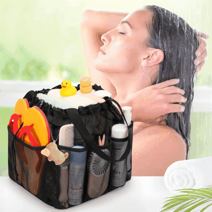 Mesh Shower Caddy Portable with Drawstring, Dorm Room Essentials for College Students Boy & Girl, Larger Shower Bag for Camping,Swimming,Gym,Travel,Bathroom - Black - Image 7