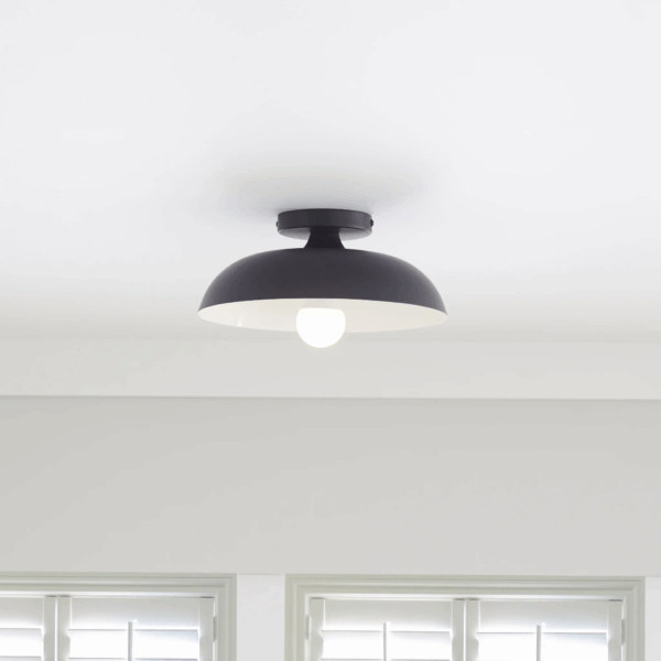 Contemporary 1-Light Flush Mount, Matte Black Finish, White Inner Shade - Image 2