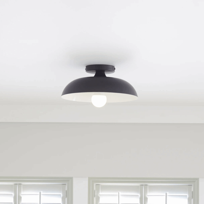 Contemporary 1-Light Flush Mount, Matte Black Finish, White Inner Shade - Image 2