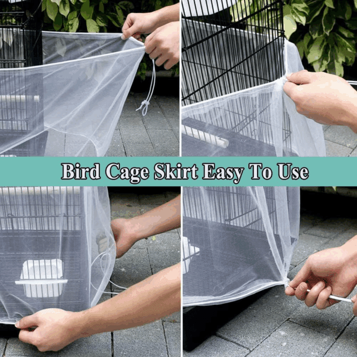 Bird Cage Seed Cather,Universal Adjustable Birdcage Cover Skirt Nylon Mesh Netting Parrot Parakeet Macaw African round Square Cages Cover - Image 5
