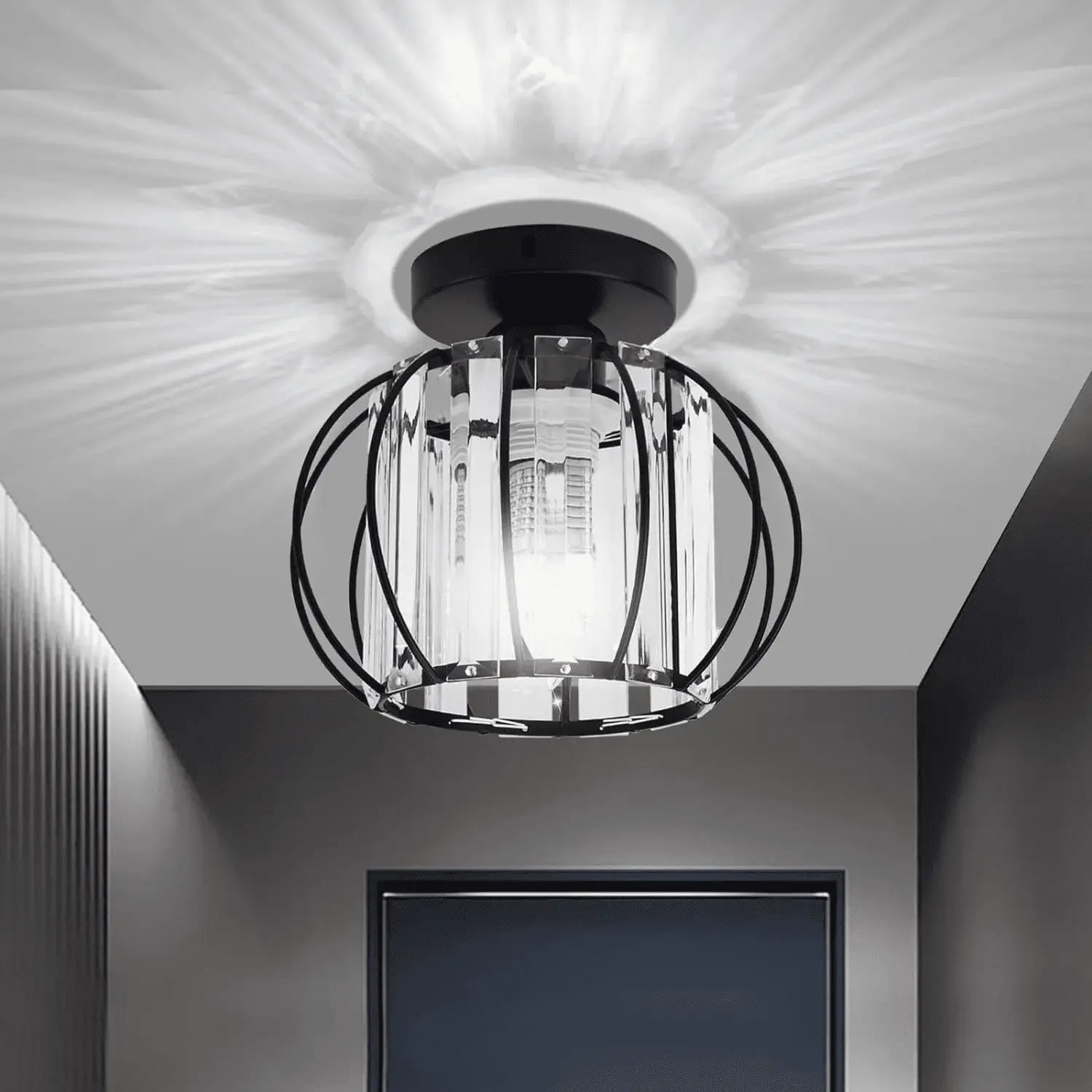 Semi Flush Mount Ceiling Light Fixture, Crystal Ceiling Lamp Indoor Lighting for Bedroom Hallway Living Room