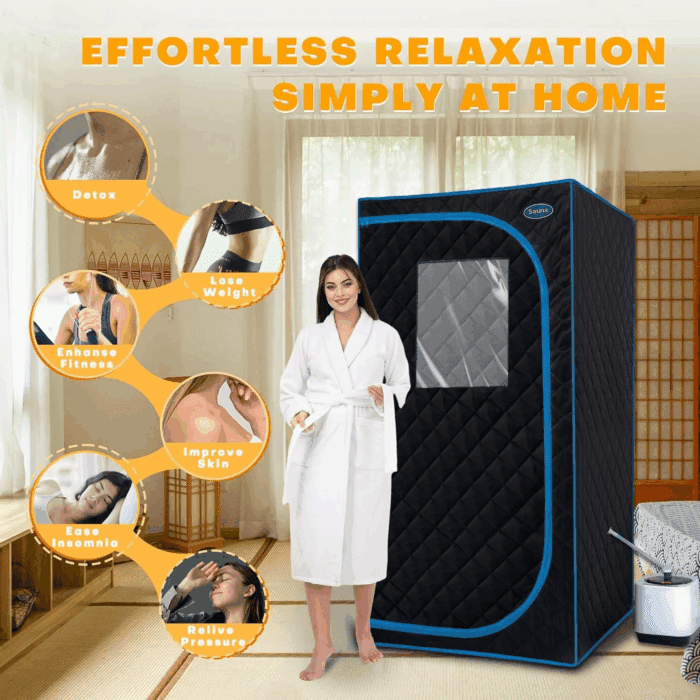 Portable Steam Sauna Tent Full Size, Oversized Personal Sauna Kit for Home Spa, Lightweight Sauna Box with Steamer, Time & Temperature Remote Control, Foldable Chair, 32'' X 32'' X 63'' - Image 5