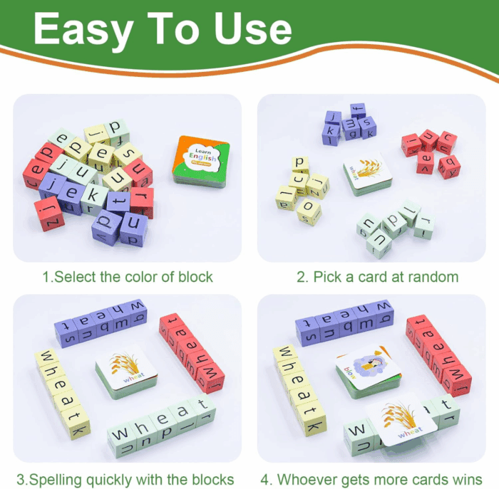 Word Spelling Game, Matching Letter Game for Kids, Fast-Paced Word Race Game, 54Pcs Flash Cards Alphabet Blocks, Preschool Learning Toys Gift for Kids Ages 3-8 - Image 4