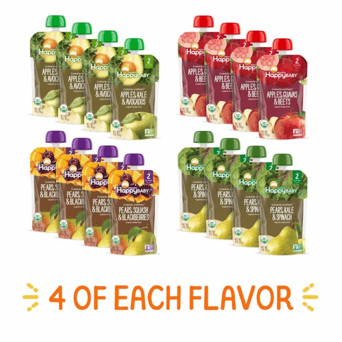 Organics Stage 2 Baby Food Pouches, Gluten Free, Vegan & Healthy Snack, Clearly Crafted Fruit & Veggie Puree, Fruit & Veggie Variety Pack, 4 Ounces (Pack of 16), Amazon Exclusive - Image 2