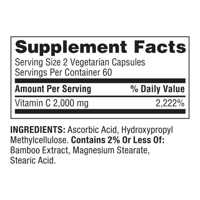 Ultra Strength Vitamin C Capsules Dietary Supplement, 2,000 Mg, 120 Count - Image 2