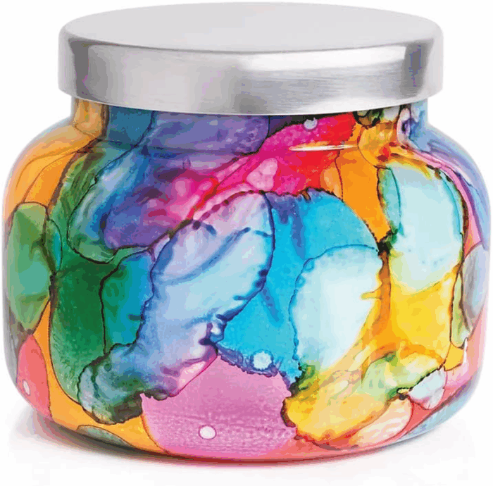 Volcano Candle - Rainbow Watercolor Signature Glass Jar Candle - Luxury Aromatherapy Candle - Tropical Fruits & Sugared Citrus Candle (19 Oz)