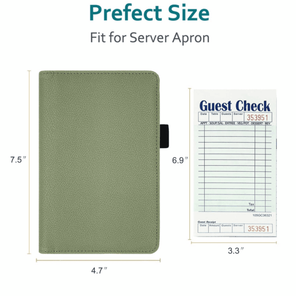 Server Book with Zipper Pocket, Premium Leather Server Books for Waitress, Waiter Wallet Waitress Book Fit Server Apron, Agave Green - Image 8