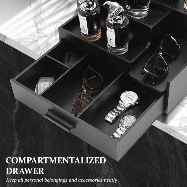 Cologne Organizer for Men, 3 Tier Perfume Stand Holder with Drawer and Hidden Compartment, Cologne Display Shelf for Dresser, Great Gift for Man/Father, Black - Image 2