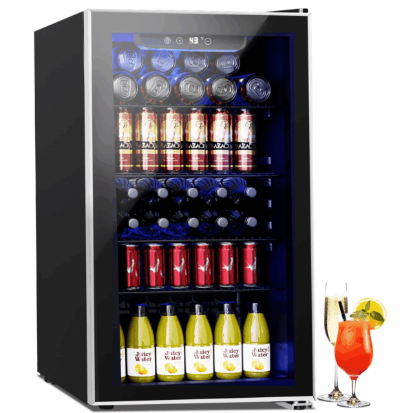 126 Can Beverage Refrigerator and Cooler with Glass Door for Home/Office/Bar-Black