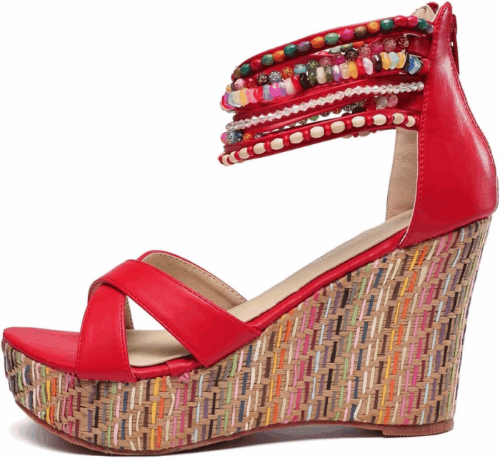 Women'S Wedge Sandals with Pearls across the Top Platform Sandals High Heels - Image 2