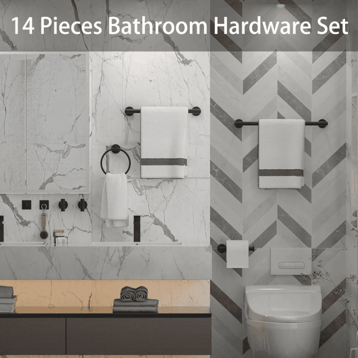 Bathroom Hardware Set 14 Pieces, Black Bathroom Accessories Set Including 24 Inch and 16 Inch Towel Bar, Towel Ring, Toilet Paper Holder and Towel Hooks - Image 4
