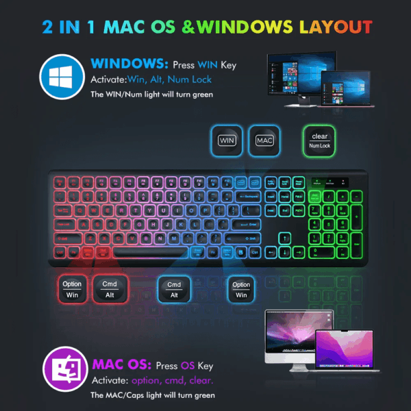 Wireless Keyboard and Mouse Combo RGB Backlit Rechargeable 2.4Ghz Quiet 108 Keys Keyboard-Black - Image 8