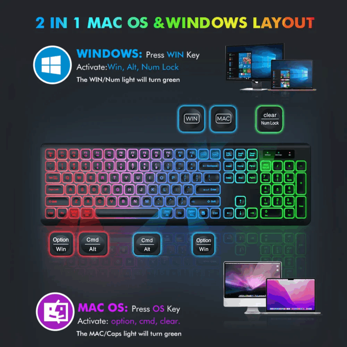 Wireless Keyboard and Mouse Combo RGB Backlit Rechargeable 2.4Ghz Quiet 108 Keys Keyboard-Black - Image 8