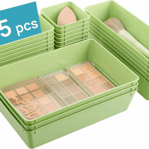 25 PCS Plastic Drawer Organizers Set, 4-Size Versatile Bathroom and Vanity Drawer Organizer Trays, Storage Bins for Makeup, Bedroom, Kitchen Gadgets Utensils and Office