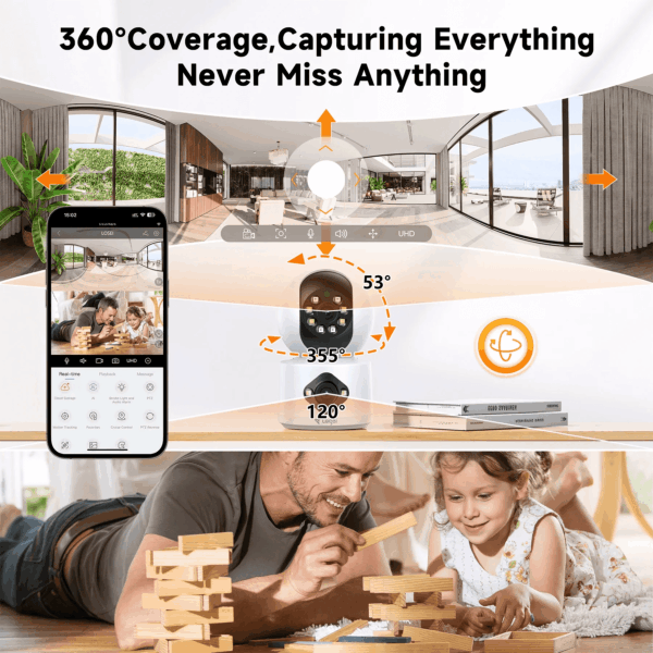 2.5K Indoor Security Camera,Dual Lens 360° Cameras for Home Security Indoor with Motion Detection Alert, Pet Camera with 2 Way Audio, Baby Monitor-Night Vision - Image 3