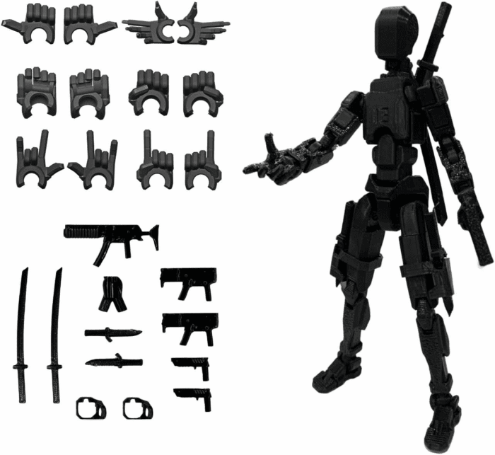 Assembed 3D Printed 5.54'' Stick 13 Action Figure, Multi-Jointed Titan13, Articulated T13 Desktop Decoration,12 in 1 D13 Accessories Best Birthday Festival Gift