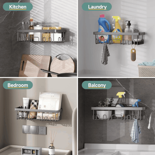 6-Pack Rustproof & Waterproof Shower Caddy, Adhesive Shelves Rack with Soap Holder, Large Capacity Bathroom, College Dorm & Apartment Organizers, No-Drill Wall Mount Living Room & Bedroom Decor - Image 6