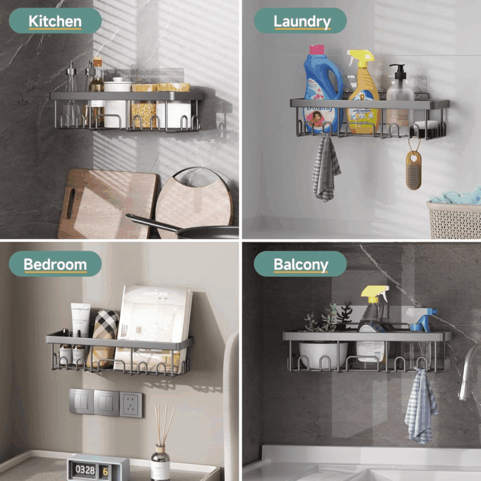 6-Pack Rustproof & Waterproof Shower Caddy, Adhesive Shelves Rack with Soap Holder, Large Capacity Bathroom, College Dorm & Apartment Organizers, No-Drill Wall Mount Living Room & Bedroom Decor - Image 6