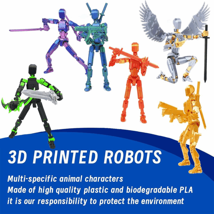 T13 Action Figure Set (Assembly Completed), 3D Printed Multi-Jointed, Titan 13 Action Figures, Multi-Articular Lucky Mobile Robot Nova T-13,Desktop Decorations for Game Lovers Toys (Gold/Sliver) - Image 2