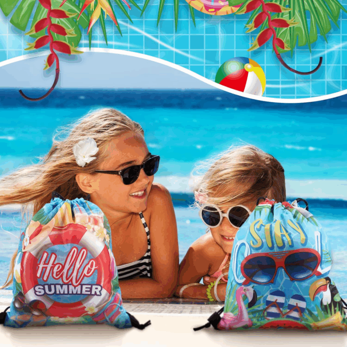 12 Pcs Pool Beach Drawstring Bags Summer Drawstring Backpack Beach Ball String Birthday Bag Pool Party Decoration (Classic) - Image 5