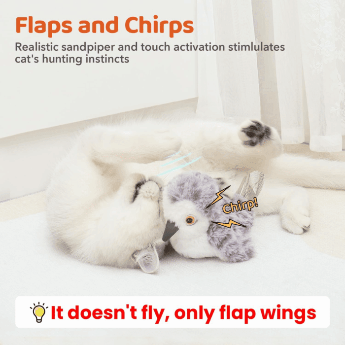 Cat Toys Flapping Bird (No Flying), Lifelike Sandpiper Chirp Tweet, Rechargeable Touch Activated Kitten Toy Interactive Cat Exercise Toys for All Breeds Cat Kicker Catnip Toys 4.0" - Image 2