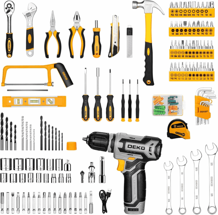 Tool Kit Box Drill Set： Home Mechanic Toolbox with 12V Power Cordless Drill Hand Repair Tools Sets Combo Kits Storage Organizer Drawer Case for Men - Image 3