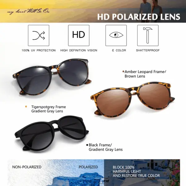 Sunglasses Womens Men Polarized UV Protection Trendy Vintage Retro round Mirrored Lens Sunglasses for Women - Image 2