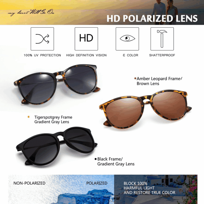 Sunglasses Womens Men Polarized UV Protection Trendy Vintage Retro round Mirrored Lens Sunglasses for Women - Image 2