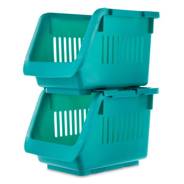 Pen + Gear Stackable Polypropylene, Plastic Storage Bins, Emerald, 2 Count, All Ages - Image 3