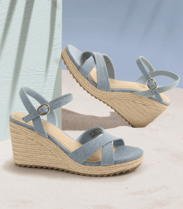 Wedge Sandals for Women, Espadrille Womens Wedge Sandals Comfortable Open Toe Cross Band Ankle Strap High Heel Wedges for Women Dressy Summer -3.4Inch - Image 2
