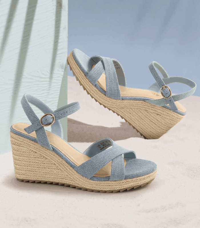 Wedge Sandals for Women, Espadrille Womens Wedge Sandals Comfortable Open Toe Cross Band Ankle Strap High Heel Wedges for Women Dressy Summer -3.4Inch - Image 2