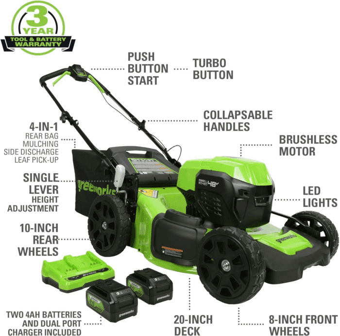 48V (2X24V) 20" Cordless Battery Lawn Mower, 12" String Trimmer & Edger, and 330 CFM Blower Combo Kit W/ (2) 4.0Ah Batteries, (1) 2.0Ah Battery & Chargers - Image 2
