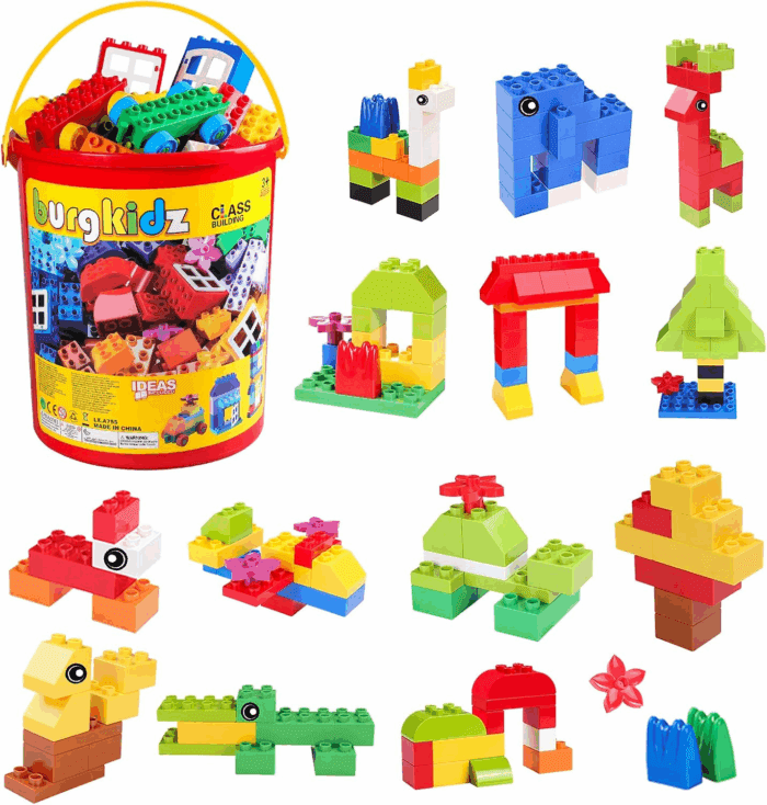 Big Building Block Set - 214 Pieces Toddler Educational Toy Classic Large Size Building Block Bricks - 13 Fun Shapes and Storage Bucket - Compatible with All Major Bulk Bricks Set - Image 2