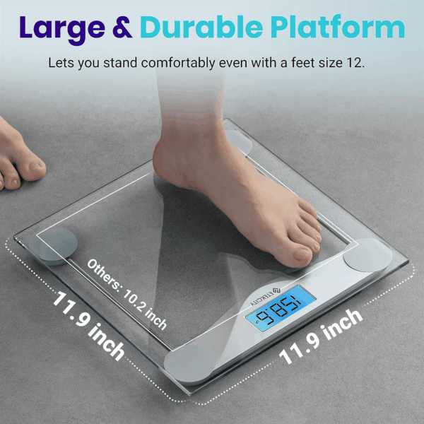 Digital Body Weight Bathroom Scale, Large Blue LCD Backlight Display, High Precision Measurements,6Mm Tempered Glass, 400 Pounds - Image 4