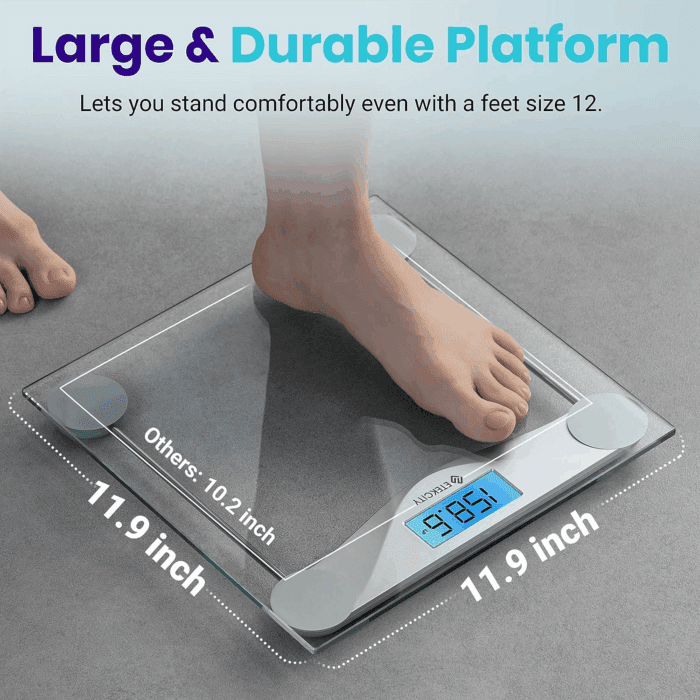 Digital Body Weight Bathroom Scale, Large Blue LCD Backlight Display, High Precision Measurements,6Mm Tempered Glass, 400 Pounds - Image 4