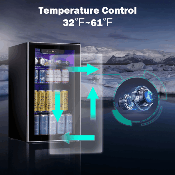 126 Can Beverage Refrigerator and Cooler with Glass Door for Home/Office/Bar-Black - Image 5