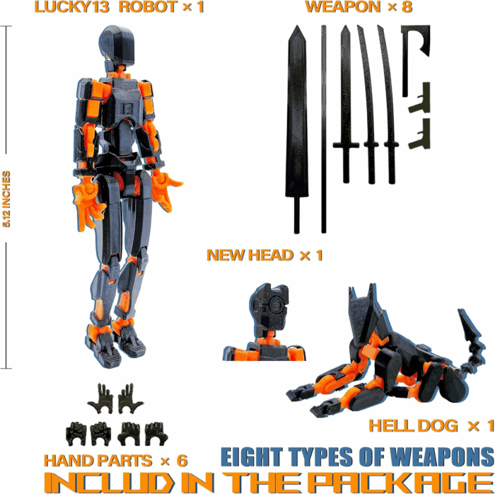 (Assembly Completed) T13 Action Figure Set, 3D Printed Toys Robo 13 Action Figure,Dummy 13 Titan 13 Action Figure (Black + Orange) - Image 3