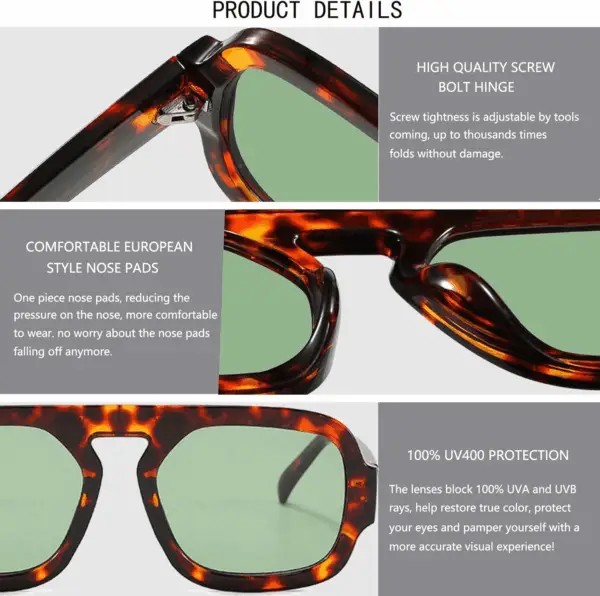 Trendy Square Aviator Sunglasses for Women Flat Top Designer Stylish Frame Sun Glasses Vintage Shades - Image 4