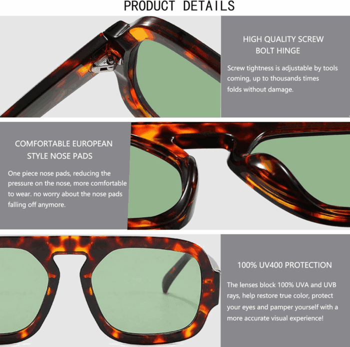 Trendy Square Aviator Sunglasses for Women Flat Top Designer Stylish Frame Sun Glasses Vintage Shades - Image 4