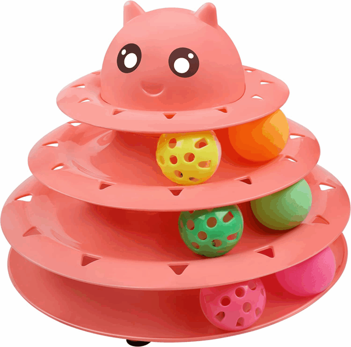 Cat Toy Roller 3-Level Turntable Cat Toy Balls with Six Colorful Balls Interactive Kitten Fun Mental Physical Exercise Puzzle Toys.