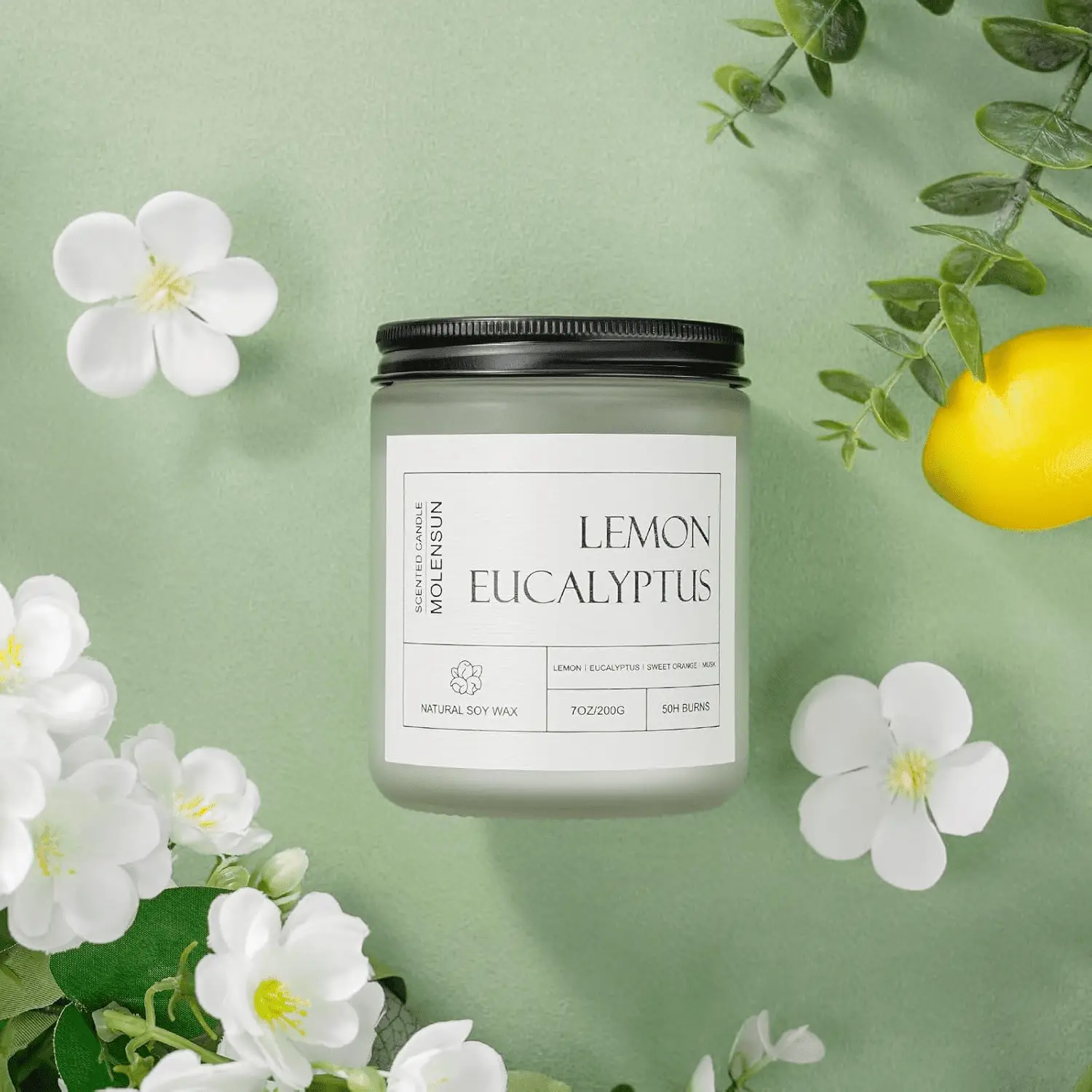 Lemon Eucalyptus Scented Candles, Aromatherapy Jar Candle, 7 Oz 50 Hour Long Lasting Candles, Soy Wax Candle Gift for Women - Image 4