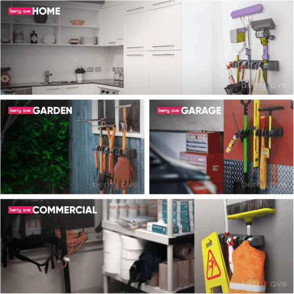 EXTRA GRIP Mop & Broom Holder Wall Mount - Wall Hanging Garden Tool & Utility Closet Organizer, Mop & Broom Hook, Broom Hanger Wall Mount, Mop Broom Organizer, Wall Mounted Broom Rack Mop Storage - Image 3