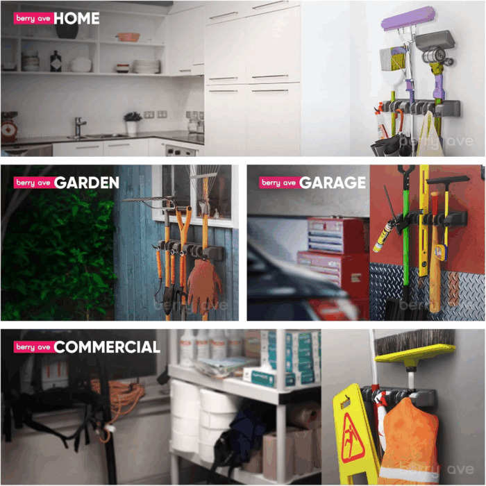 EXTRA GRIP Mop & Broom Holder Wall Mount - Wall Hanging Garden Tool & Utility Closet Organizer, Mop & Broom Hook, Broom Hanger Wall Mount, Mop Broom Organizer, Wall Mounted Broom Rack Mop Storage - Image 3