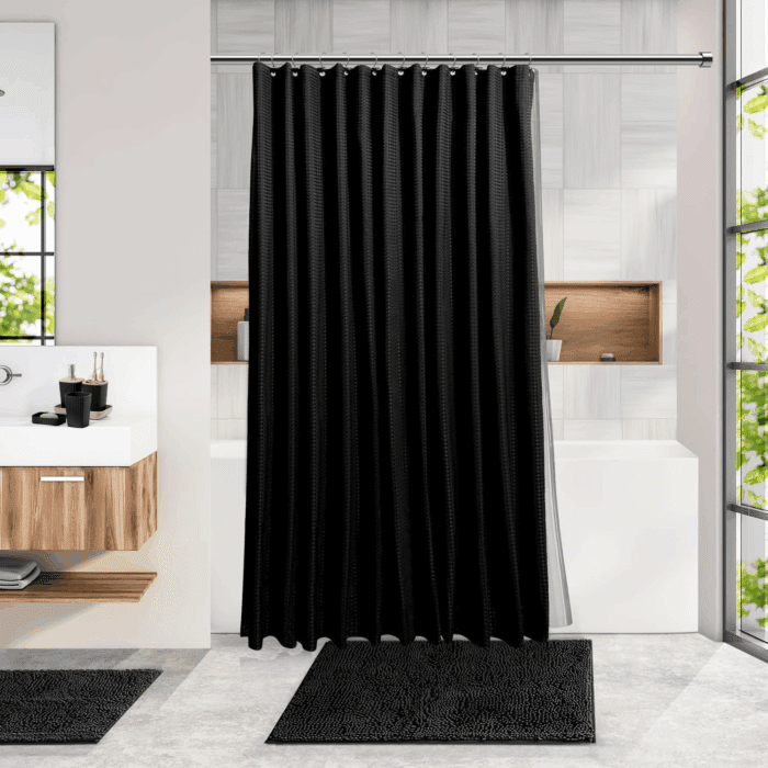 Bathroom Accessories Set - Bathroom Set, 20PC Bathroom Accessory Set, Black Shower Curtain Set, Toilet Brush, Trash Can & Soap Dispenser - Image 6